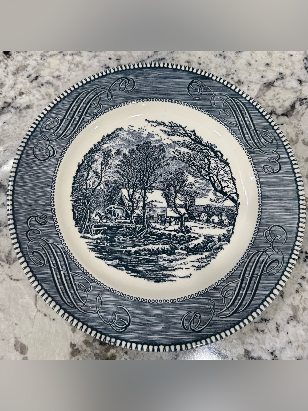 Royal China Co Currier & Ives Blue Ceramic Dinner Plate -